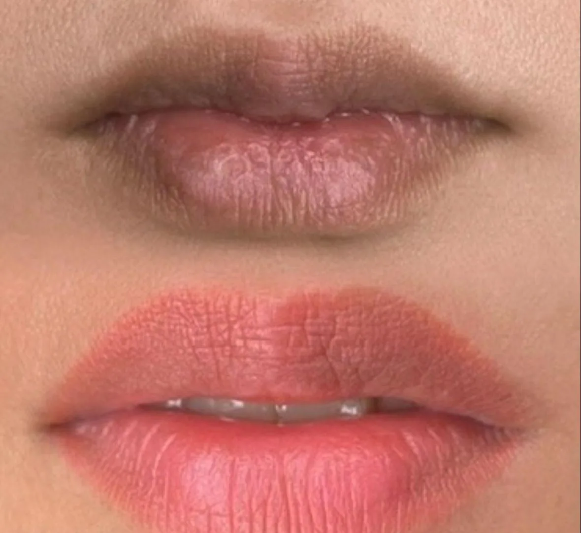 Before and after lip blush permanent makeup result